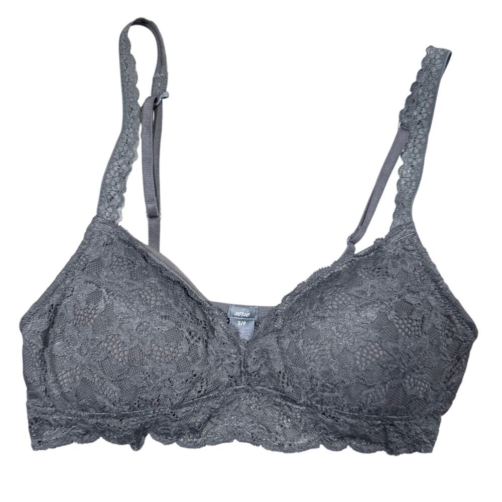 Aerie Lace Bralette V-Neck Stretch Bra Top Women's Size Small Dark Green